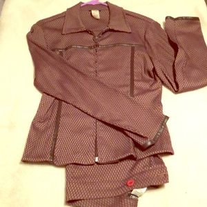 Brown Suit with faux leather trim medium